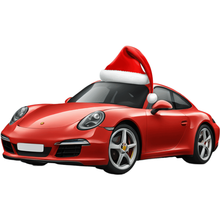 A Porsche wearing a santa claus hat emoji