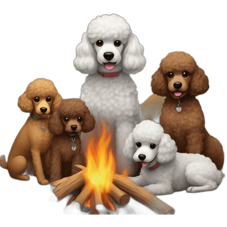 poodles gathered around campfire emoji