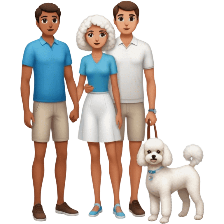 Tall man and tanned woman with a bichon emoji