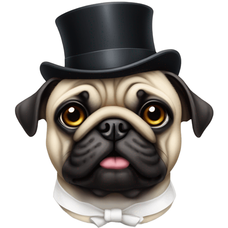 Fancy pug with monocle, tuxedo, cane, and a top hat emoji