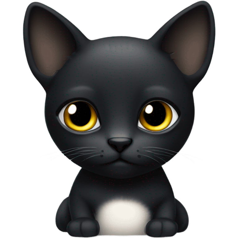 Small, short-haired, black-faced black cat with a white tummy sitting up emoji