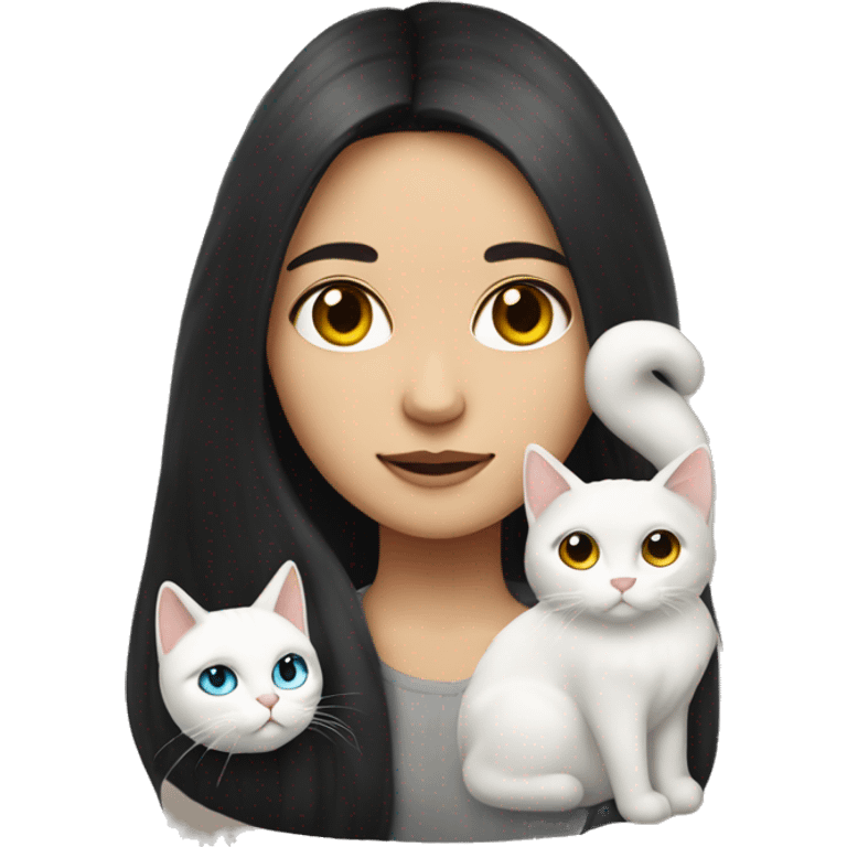 A girl with long dark hair and a white cat on her shoulder emoji