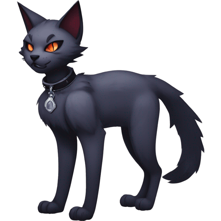 cool edgy anthro fantasy dark-shadow-themed animal vampiric cat hybrid Fakemon  with a collar full body emoji