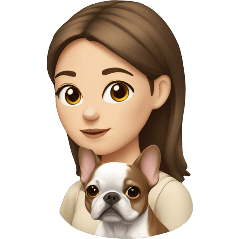 girl with brown hair and a beige French bulldog dog emoji