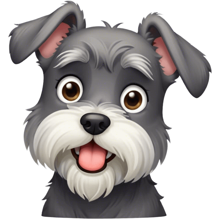 Cinematic Cute Yawning Miniature Schnauzer Portrait Emoji, Head cocked with a wide, adorable yawn and droopy, charming eyes, featuring a neatly trimmed, lovable salt-and-pepper fur, simplified yet irresistibly cute, highly detailed, glowing with a warm, relaxed radiance, high shine, exuding a sleepy yet spirited charm, styled with a soft, cozy glowing outline, capturing the essence of a Miniature Schnauzer mid-yawn, radiating pure, drowsy cuteness! emoji