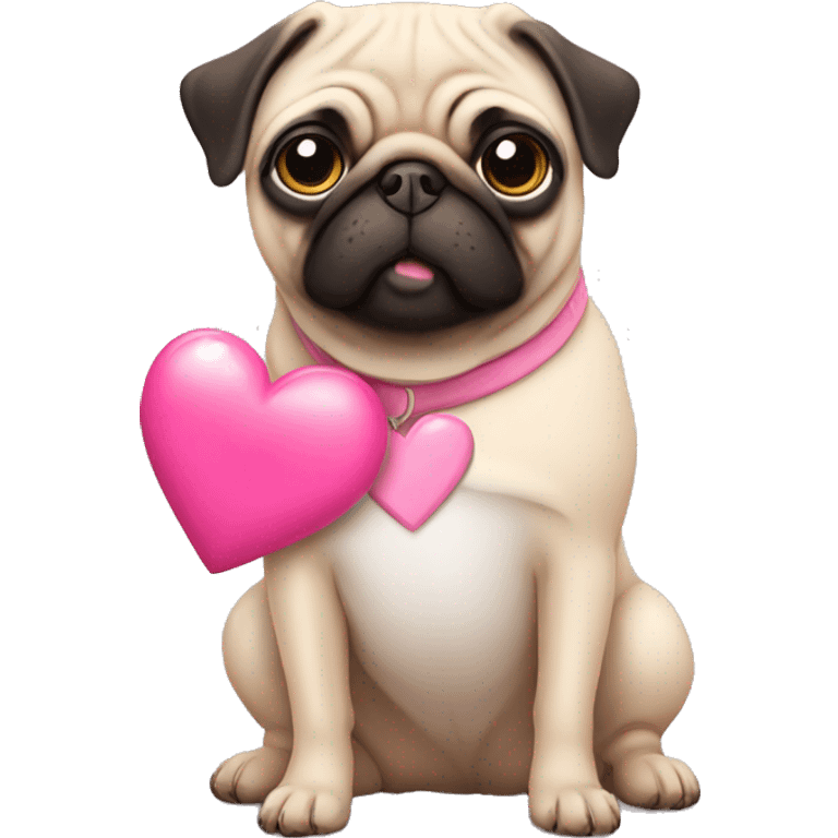 pug with pink heart emoji