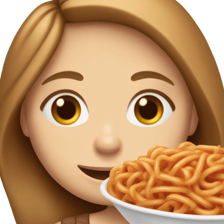 White girl blue eyes brown hair eating spaghetti  emoji