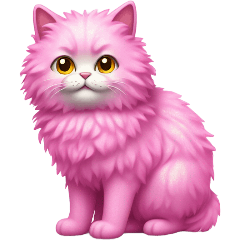 Pink full body fluffy cat with glitter emoji