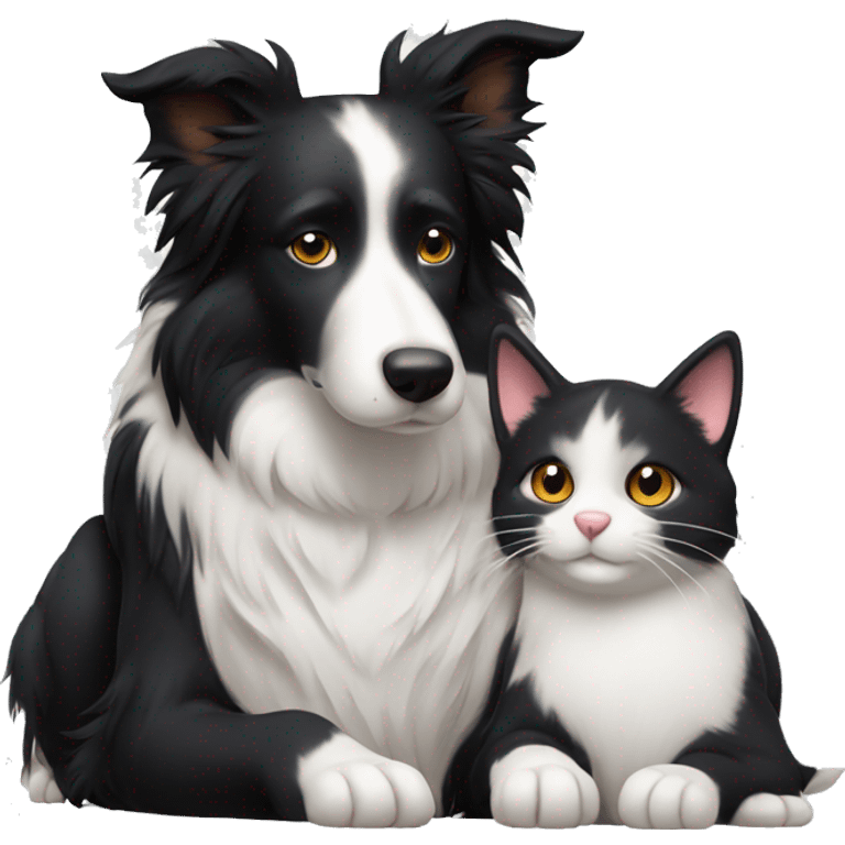 Border collie cuddling a cat emoji