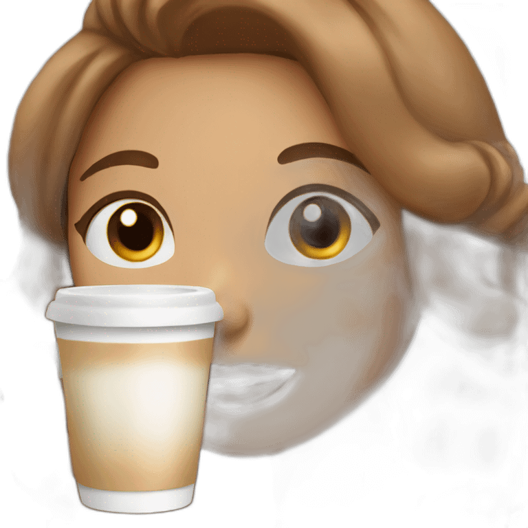 Woman with long brown hair drinking cappuccino  emoji