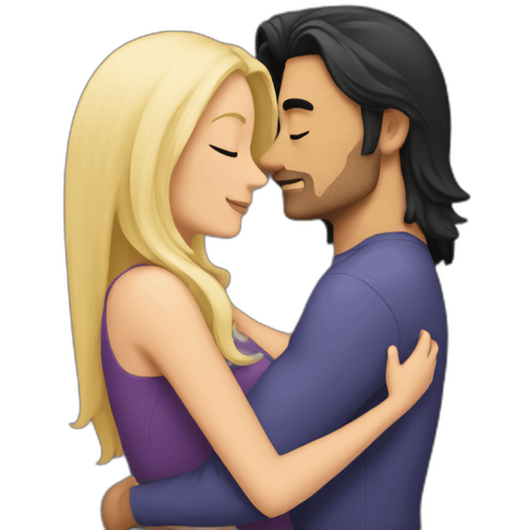 Man with dark long hair hugging a blonde curvy woman emoji