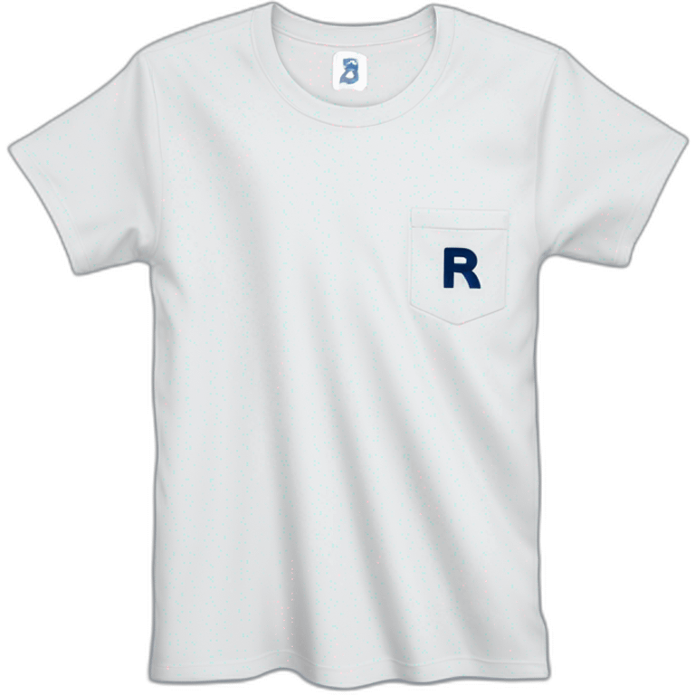 white tshirt with navy letter r on breast pocket emoji