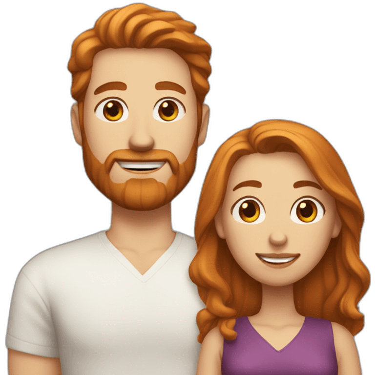 Bearded white man with very short dark hair and girlfriend with long ginger hair emoji