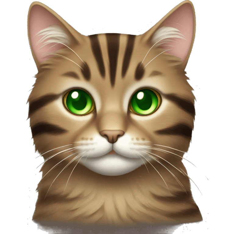 fluffy brown striped cat with green eyes emoji