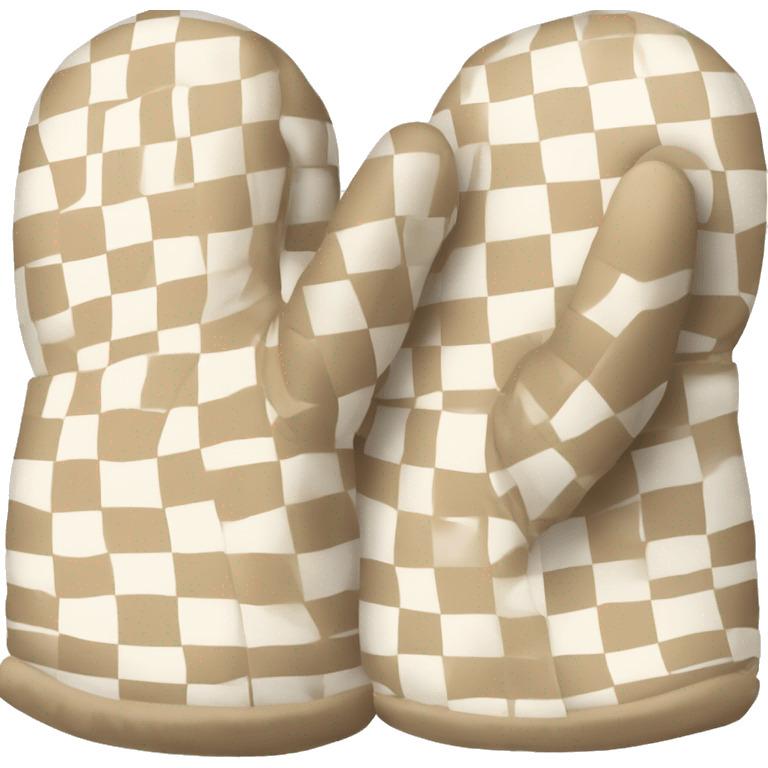 pair of checkered beige and white winter mits emoji