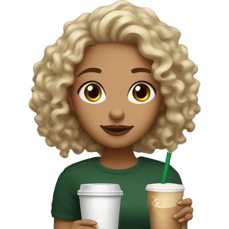 Light skinned curly hair girl drinking Starbucks  emoji