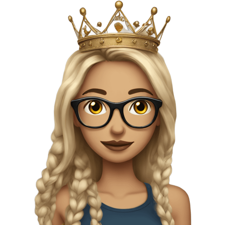 Beautiful girl, long hair, tattoos, glasses and a crown emoji