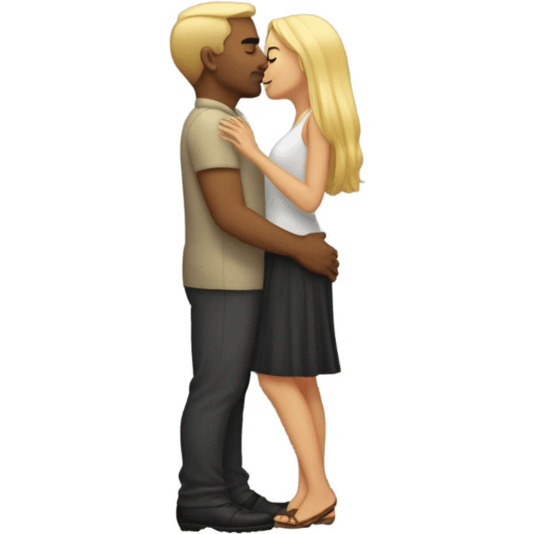 Blonde girl kissing tall Latino men emoji