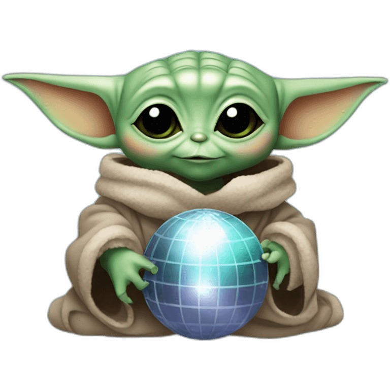 Baby yoda hugging a disco ball emoji