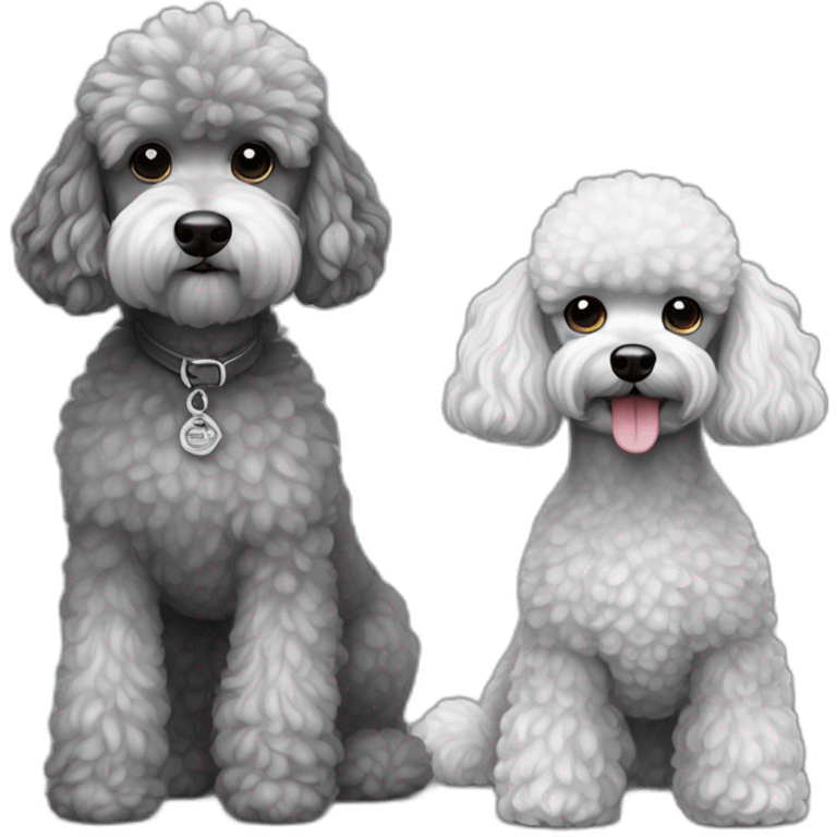 Mini toys poodle blanca junto a un schnauzer gris emoji