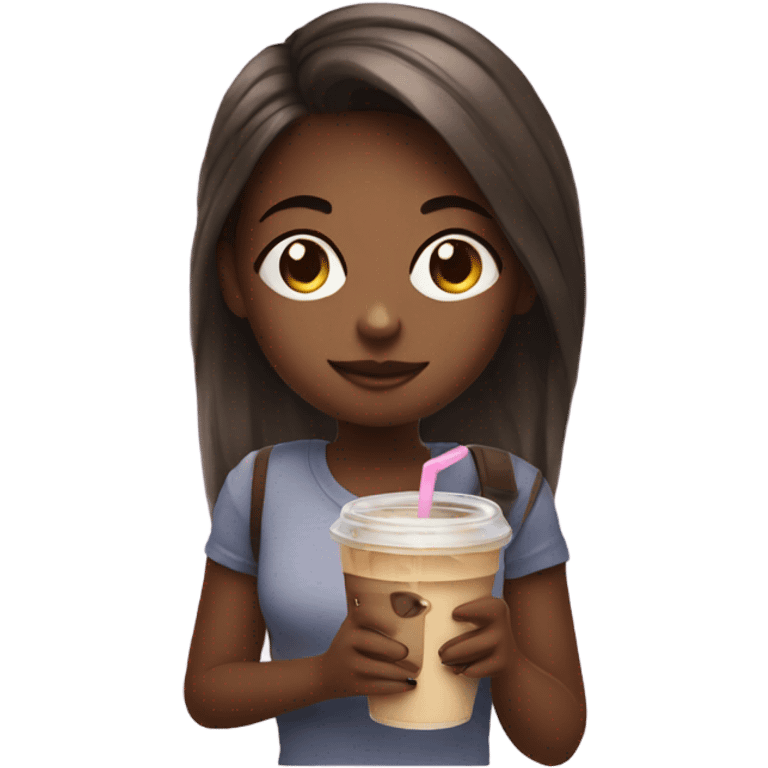 Cute Girl with iced coffee and cellphone  emoji