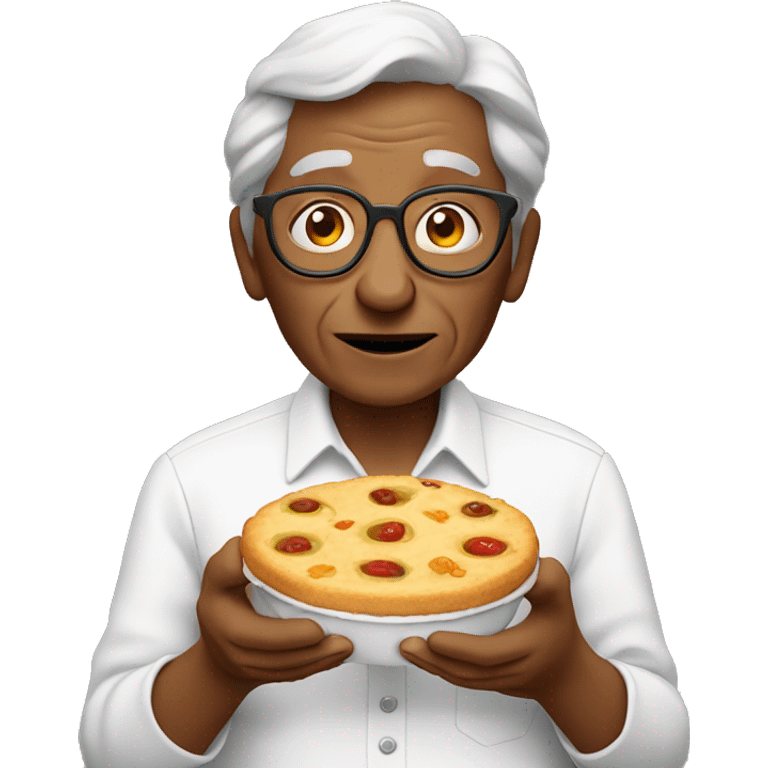 moderate elderly person eating food on one hand emoji