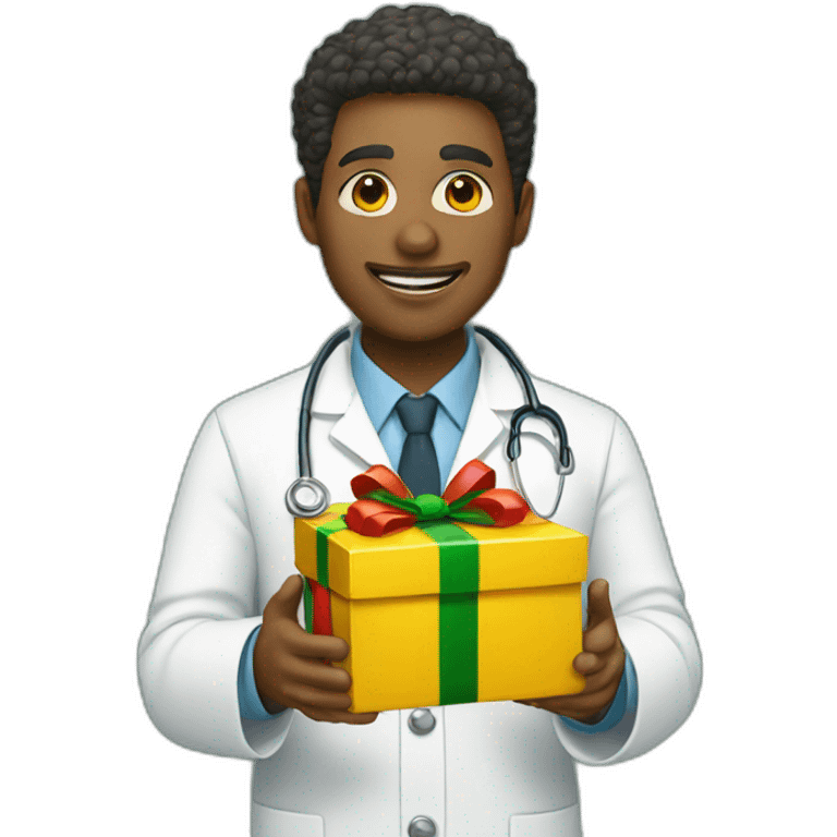 yellow doctor holding a Christmas present emoji