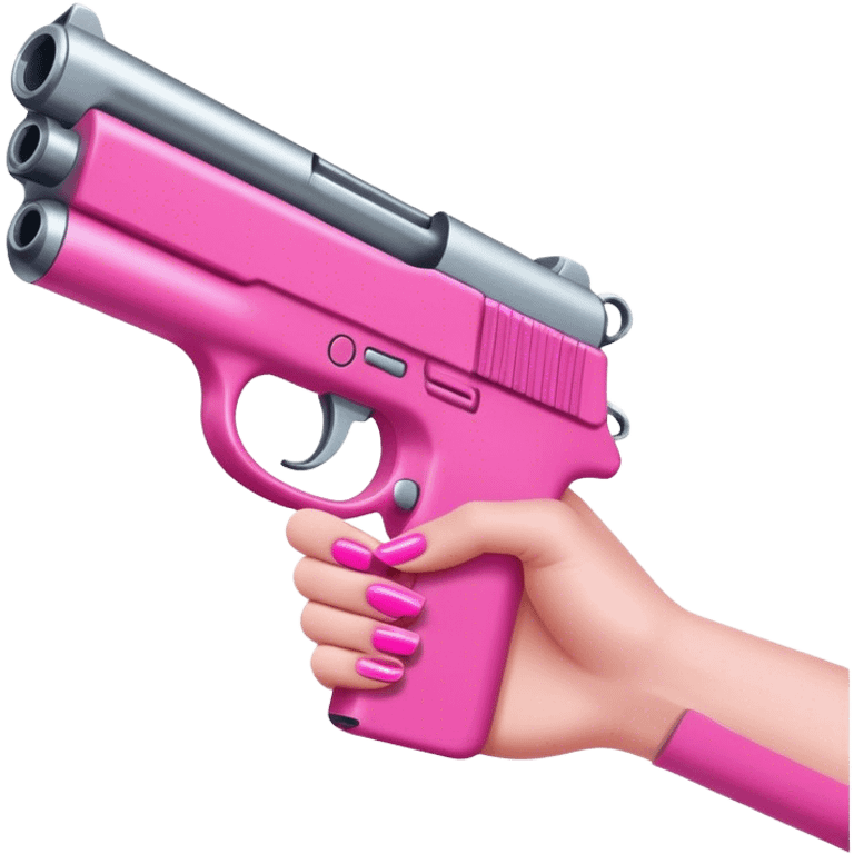 White girl hand with pink nails holding a pink gun emoji