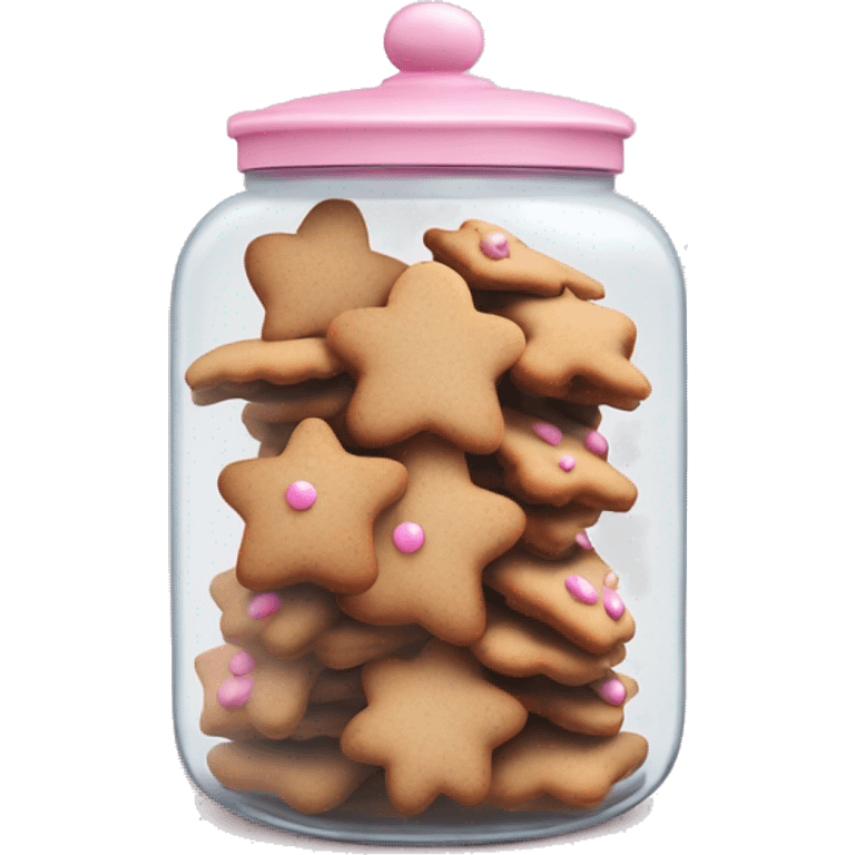 Realistic glass cookie jar with light pink lid full of gingerbread cookies isolated.  emoji