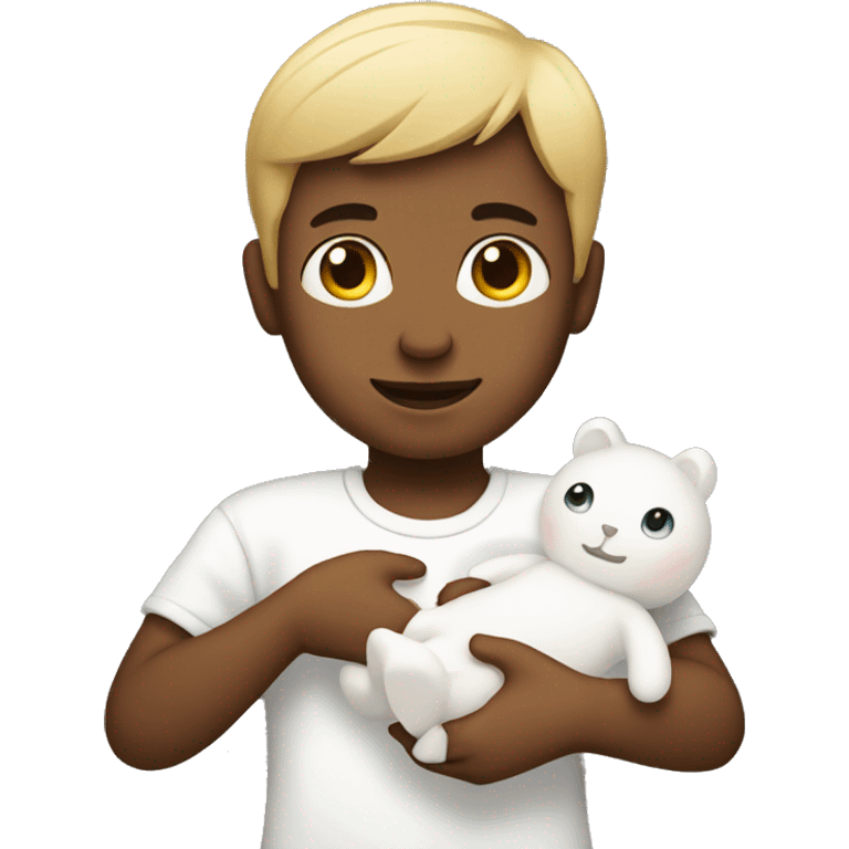 a boy holding a white doll emoji