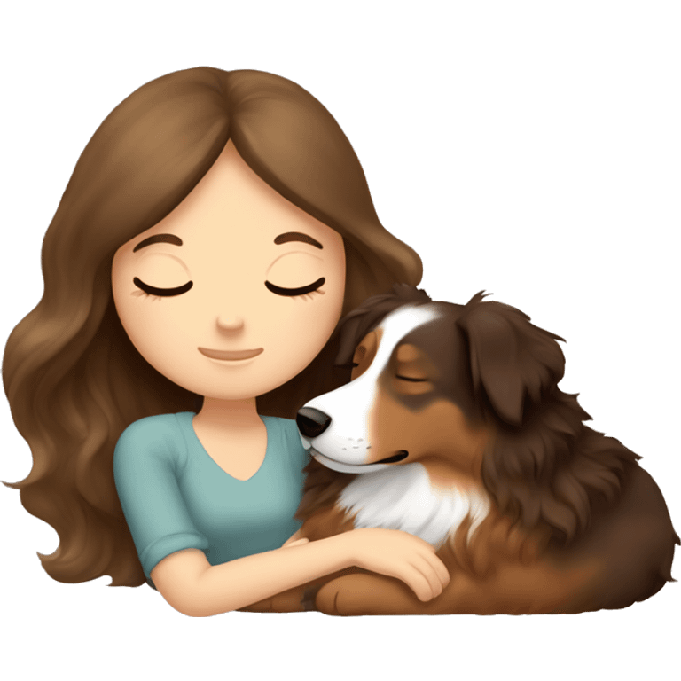 White girl brown long hair sleeping with a Australian shepherd  emoji