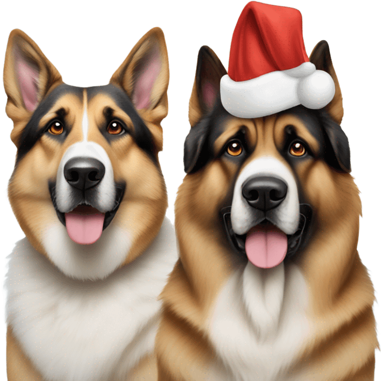 German shepherd and a Saint Bernard wearing snow hats  emoji