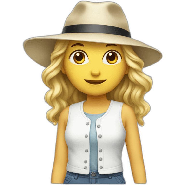 a girl with white shoes and a hat emoji