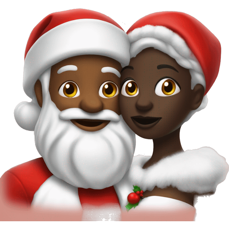 Dark skin Santa kissing tan Mrs clause emoji