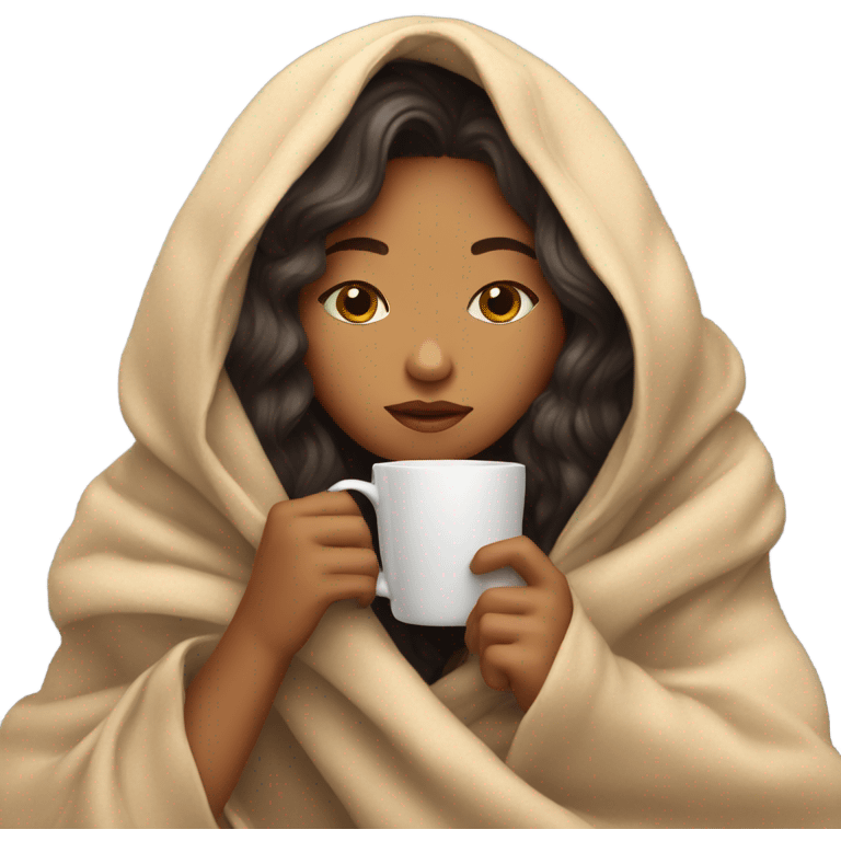 girl inside a blanket sipping coffee eyes closed emoji