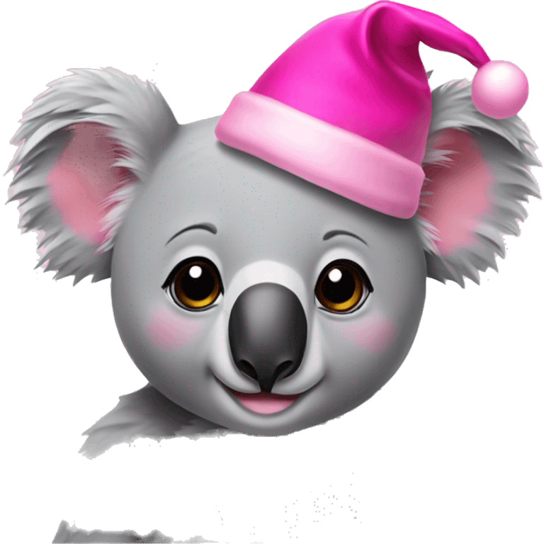 A Koala with a pink christmas hat and a pink scars emoji