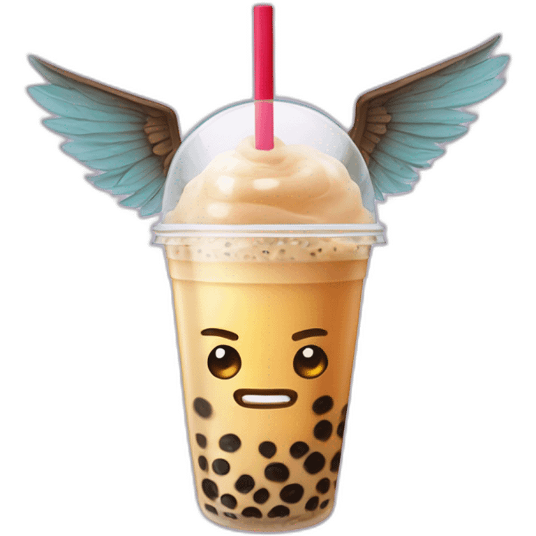 bubble tea with angry face and wings emoji