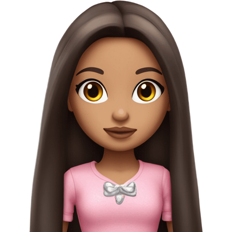 Hyper realistic bratz doll brunette blushing in love emoji