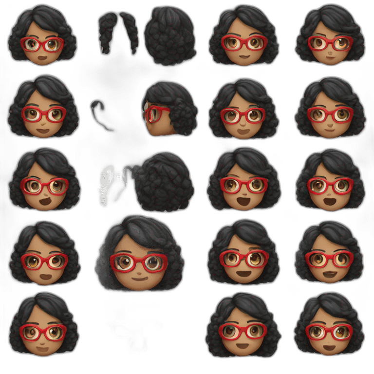 Girl black hair wearing red glasses emoji