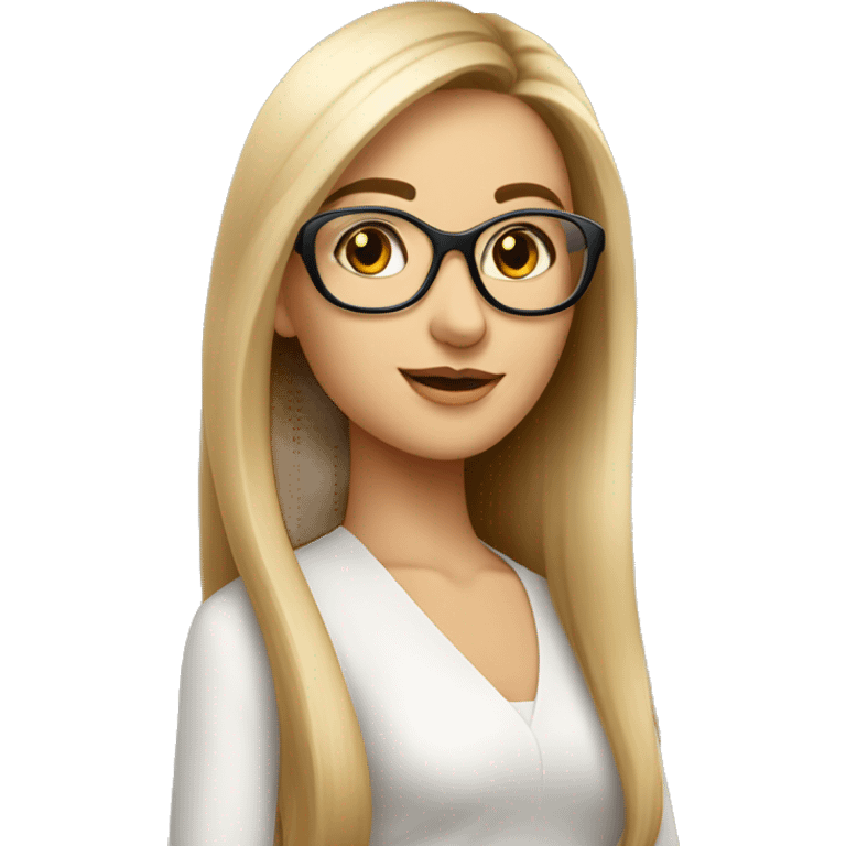 Femme  cheveux lisse long beige lunette emoji