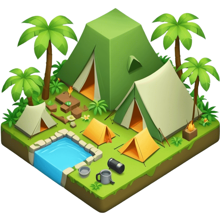 3d-isometric- jungle with camping emoji