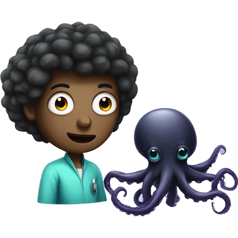 Black Alien Octopus with a scientist  emoji