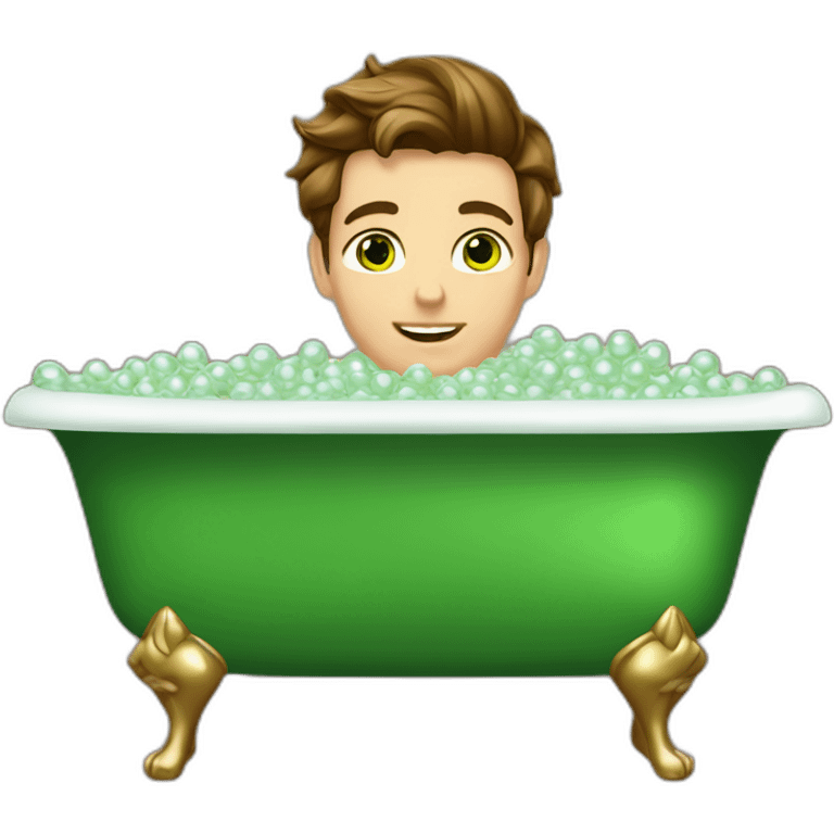 Posh-muscle-boy-brown-hair-green-eyes-pearl-necklace-in-golden-bathtub-legs emoji