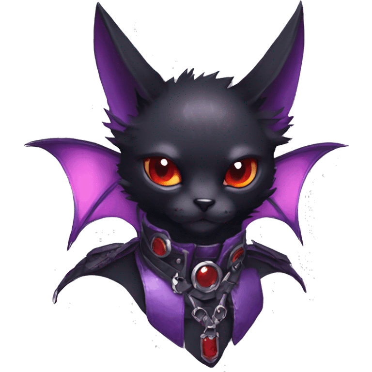 cool edgy black punk purple red ethereal fantasy nargacuga-bat-cat-Fakemon collar harness full body emoji