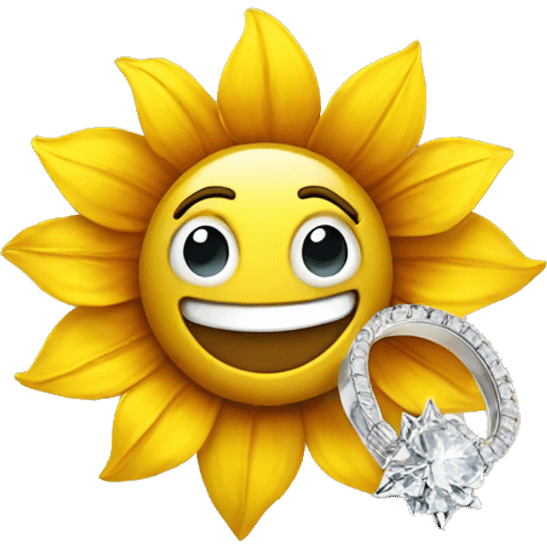 Smiling sunflower holding diamond ring emoji