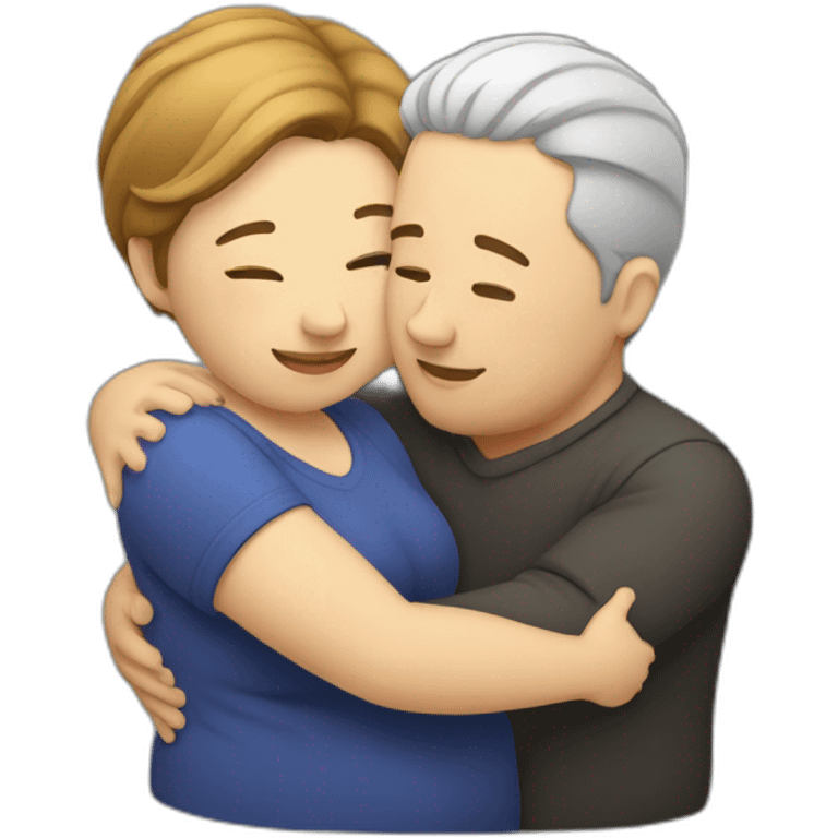 Man hugging chubby woman emoji