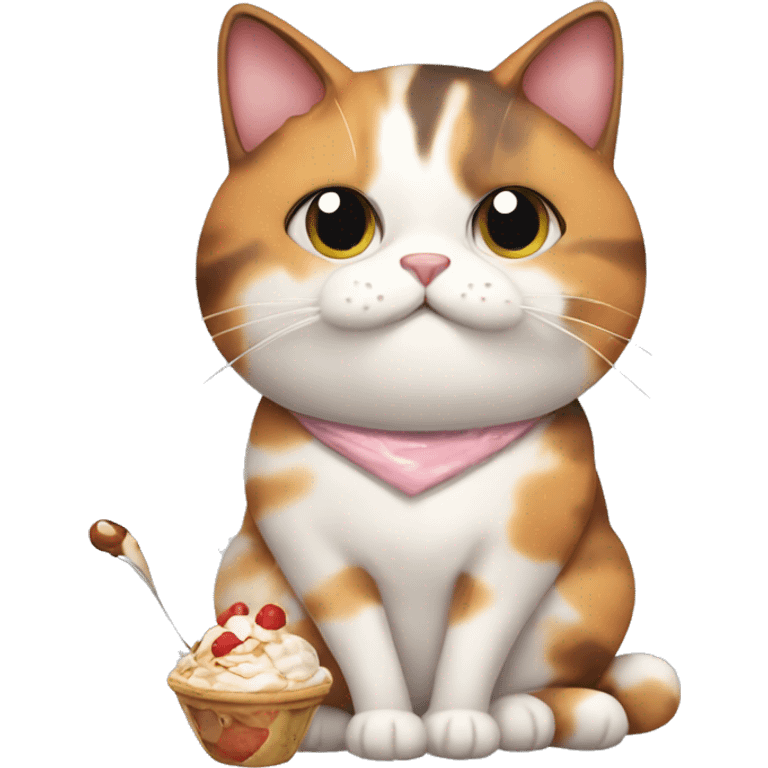 Fat calico cat with sundae emoji