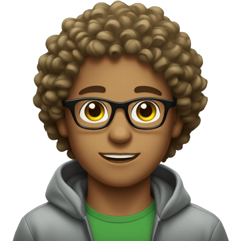 young man with curly hair green eyes and glasses emoji