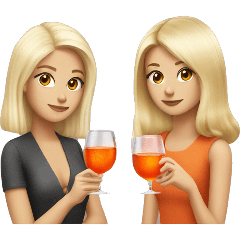 Two girls one blonde and one brown haired drinking aperol emoji