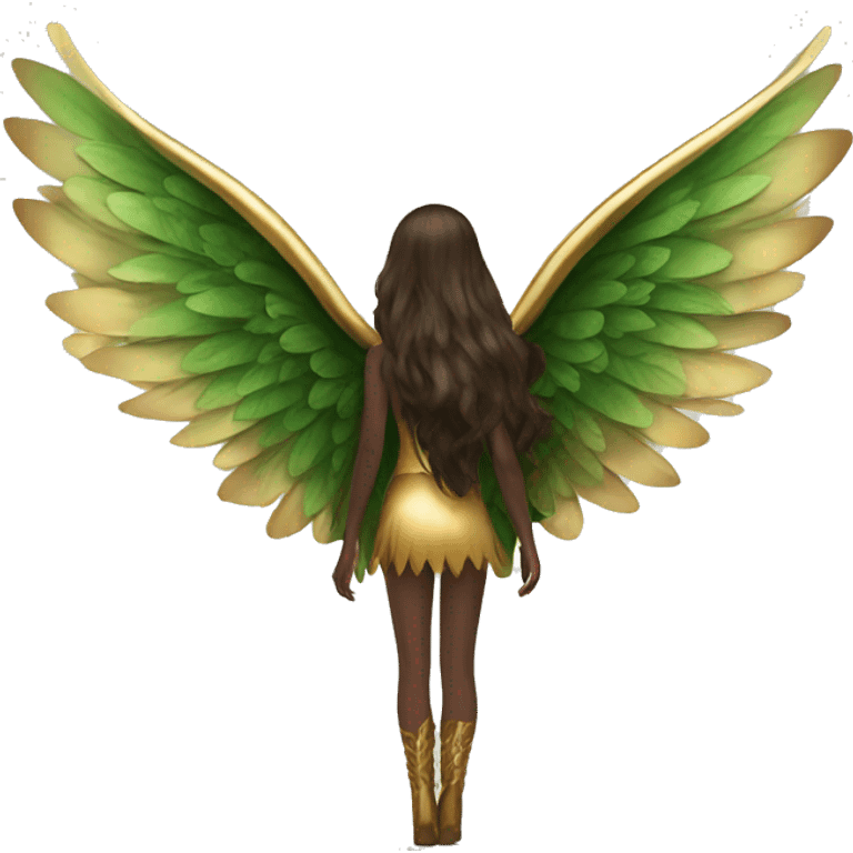 big wings, Beautiful, fairy, gold, brown, dark green, green, long hair emoji